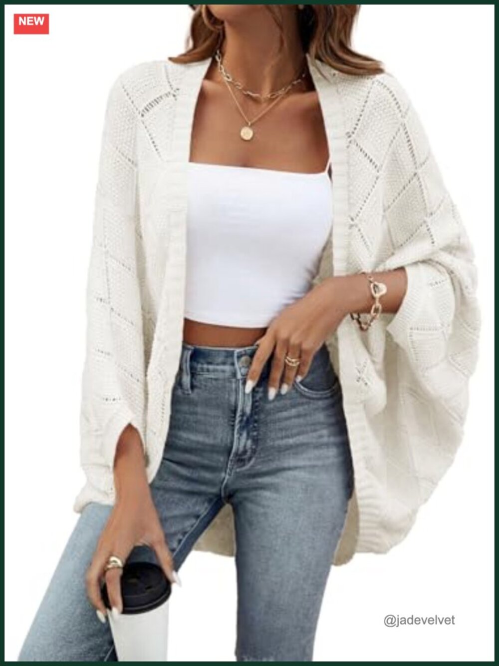 Crochet Oversized Cardigan Batwing Sleeve Boho Lightweight Shrug